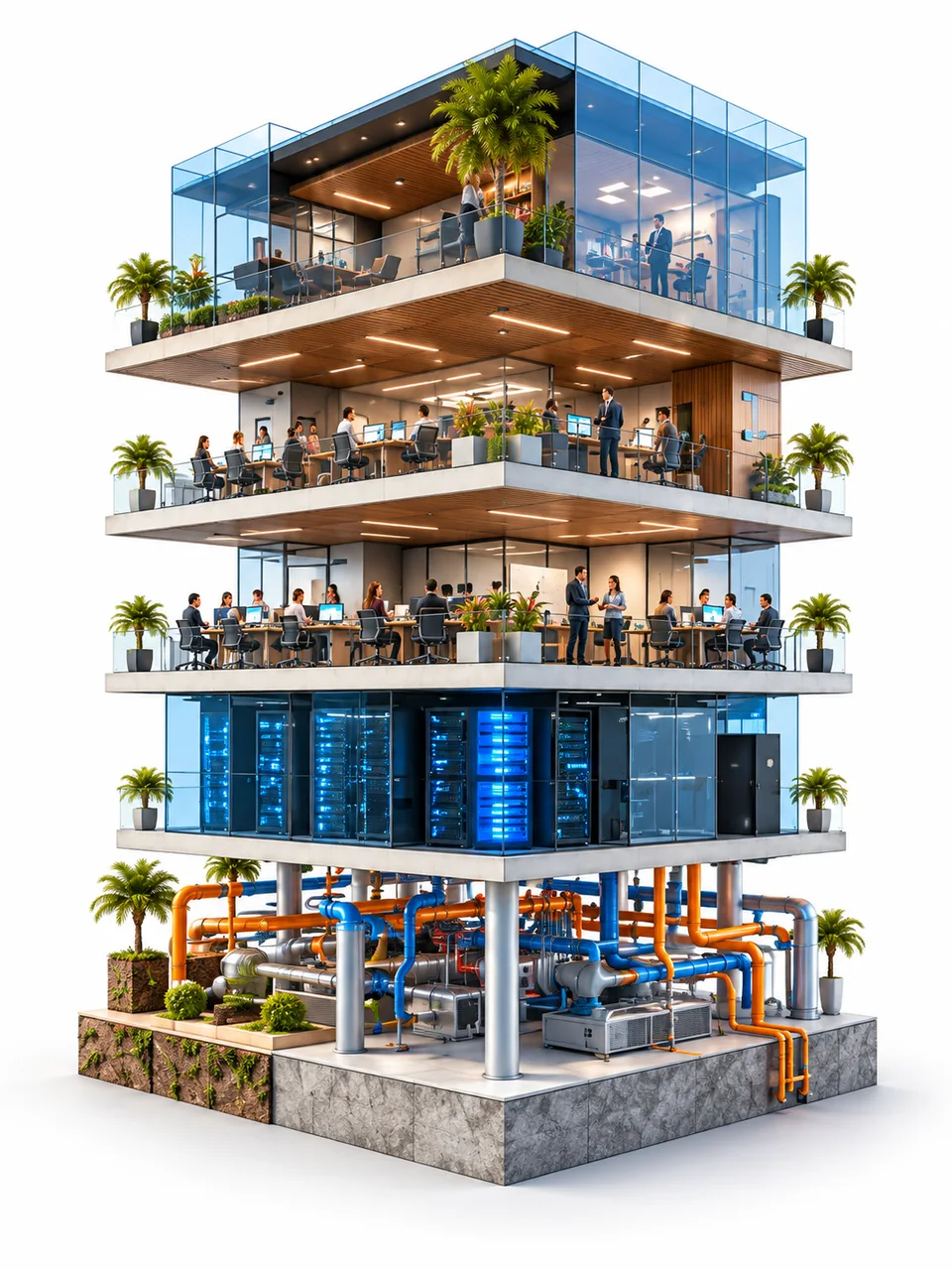Edifício ilustrando as áreas de uma empresa